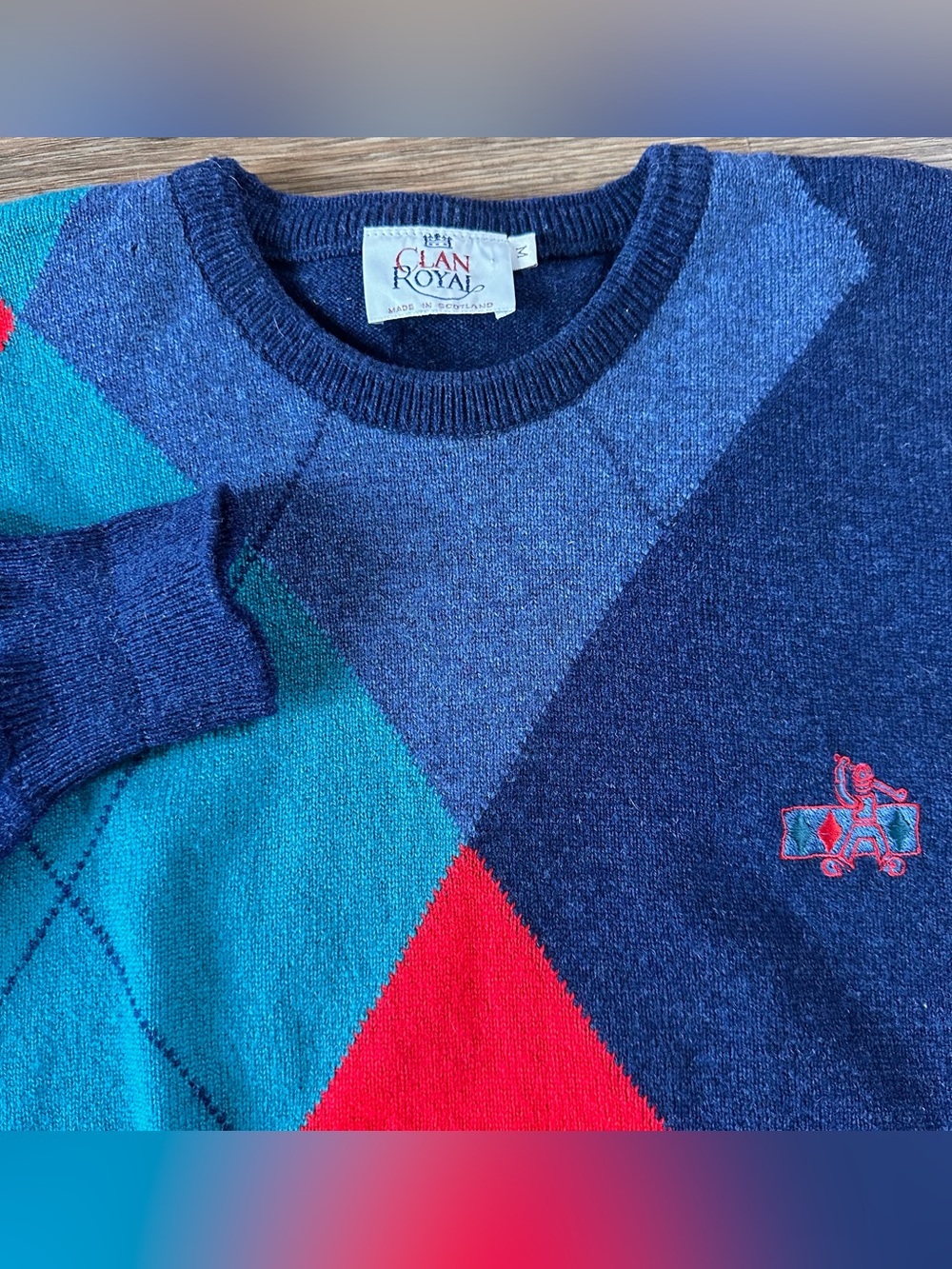 VTG CLAN ROYAL Scotland Argyle Golf Sweater Wool Medium Embroidered Golf Classic